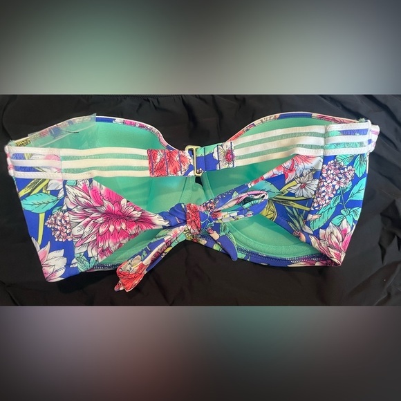 Shade and Shore Blue Floral Strapless Bikini Top with Molded Cups Size 36D - Picture 4 of 8